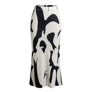 Micas black and ivory contrast High Waist Midi Skirt NWT
